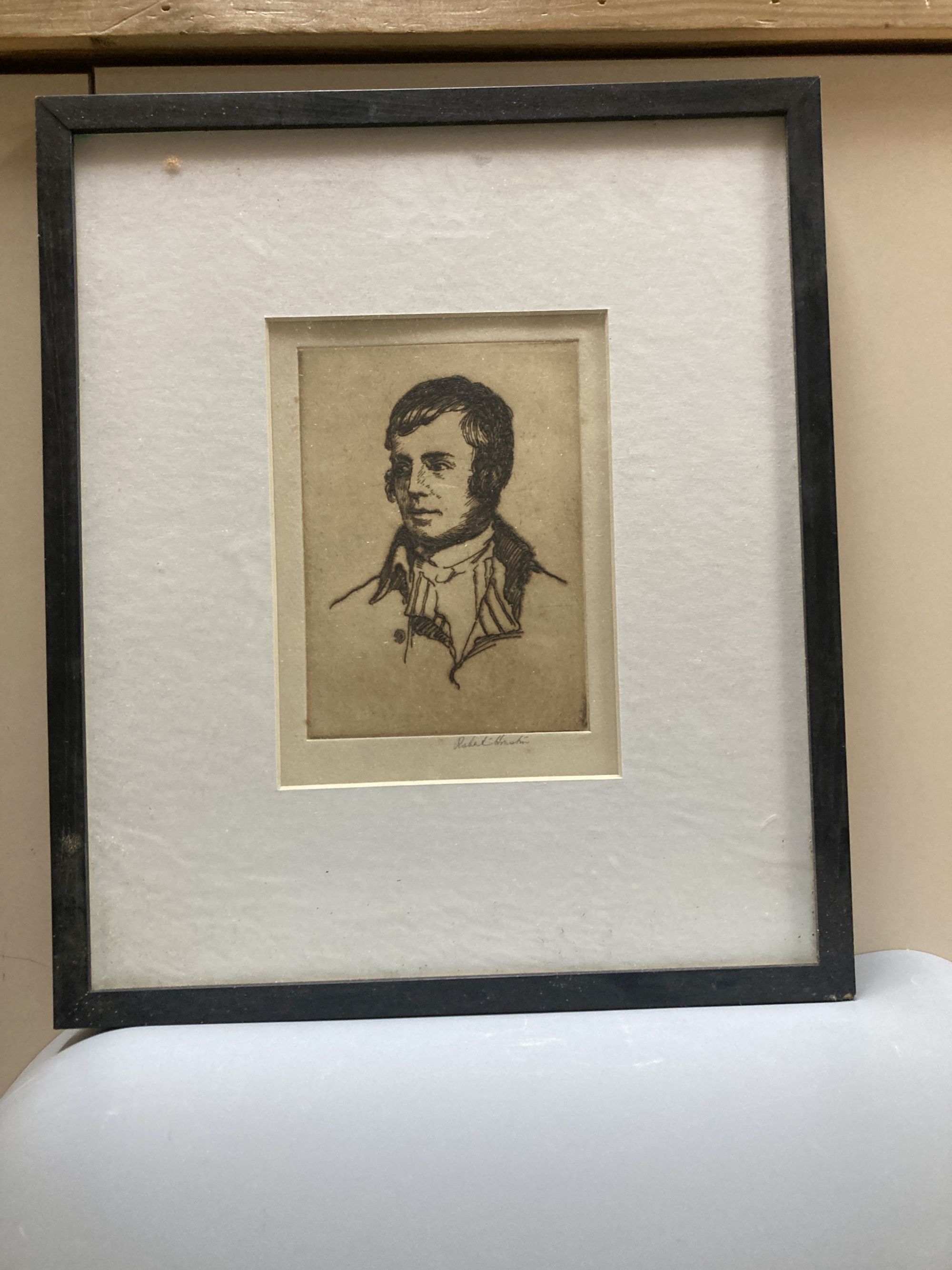 Robert Houston, drypoint etching, Portrait of Burns?, signed in pencil, 14 x 10cm